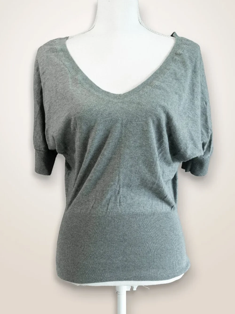 Express Slouchy Cotton Top Heather Grey Off Shoulder Deep Vee Minimal Effortless